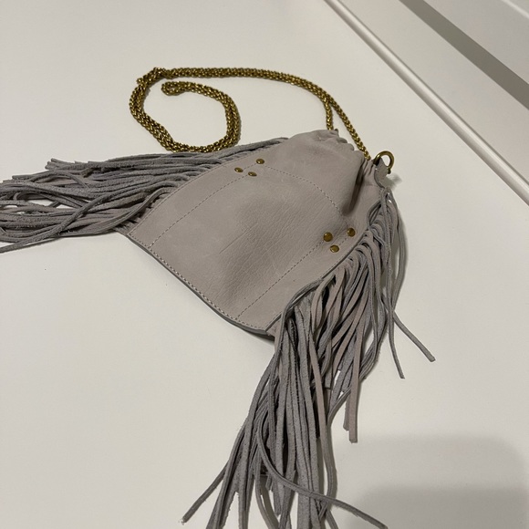 Jerome Dreyfuss Gray Pebbled Leather Fringe Trim "Small Gary" Crossbody Bag - Picture 3 of 5